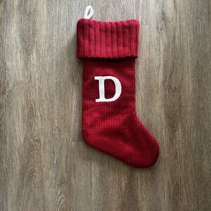 19"  WONDERSHOP Red KNIT White "D" Monogram XMAS STOCKING Target